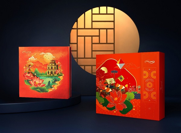 Hộp bánh in phong cảnh mùa thu